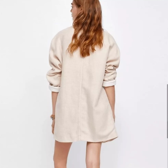 ZARA LINEN RUSTIC SAND CREAM OVERSIZED BLAZER size S - Picture 2 of 10